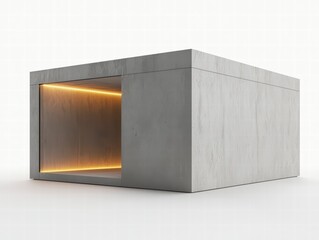 Minimalist Concrete Cube: A sleek, modern concrete cube structure with a warm glow emanating from within, creating a captivating contrast of textures and light.