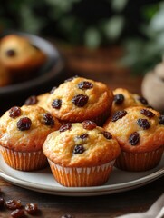 White plate with muffins and raisins