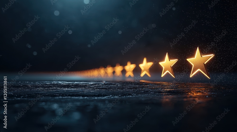 Poster rating systems a row of five silver stars with the first three highlighted in bright yellow, represe
