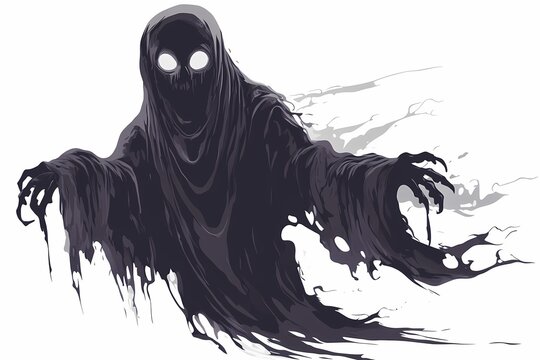 A spectral apparition, a dark and mysterious ghost gliding through the air, its shadowy form evoking a sense of fright and wonder.