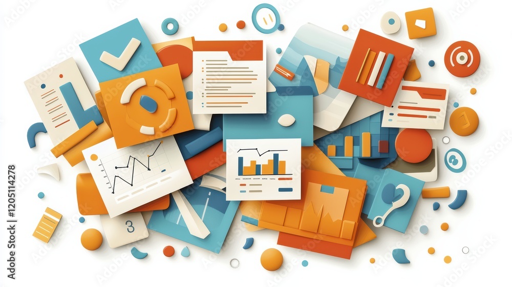 Poster bright color palette infographics visualizing data trends with creative charts