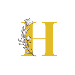 Floral Monogram Letter H with Minimalist Design