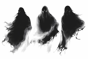Fototapeta premium Ethereal Specters: A Trio of Mysterious Figures in Black