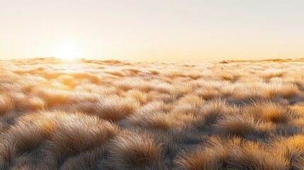 Golden sunrise over gentle grasslands nature landscape serene environment wide viewpoint