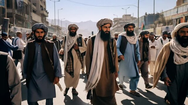 Crowd of people walking on a street