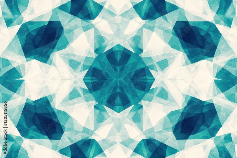 Poster abstract geometric pattern in cool tones showcasing intricate design elements with layered textures 