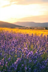 Obraz premium Purple Field with Mountains