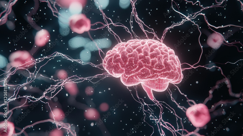 Poster artificial intelligence and machine learning world map with holographic projections of human brains 