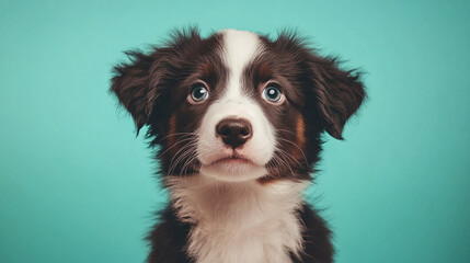 Fototapeta premium Adorable Puppy Portrait Against Teal Background