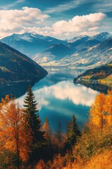 Obraz premium Lake surrounded by mountains