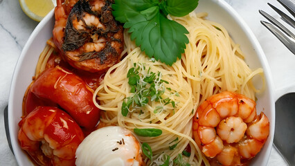 spaghetti with shrimps