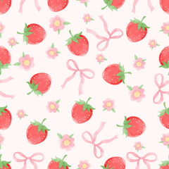 Watercolor coquette strawberry seamless pattern Summer fruit background Trendy girly printable fabric