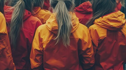 Women in Red Orange Jackets Group