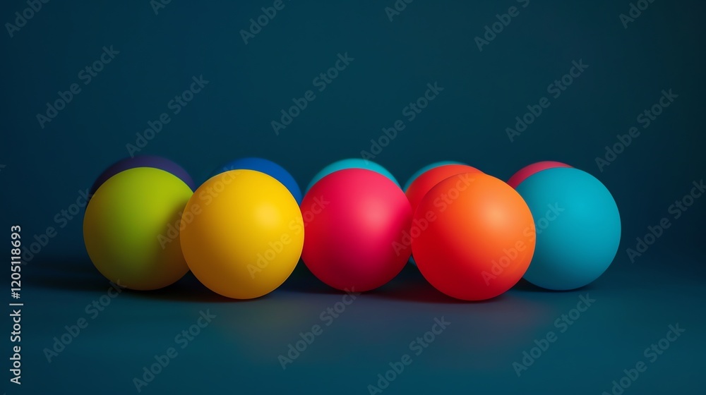 Aufkleber 3d rendering of a group of different colored balls on a dark blue background.