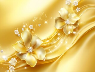 yellow flowers on silk elegant yellow flowers on golden silk background