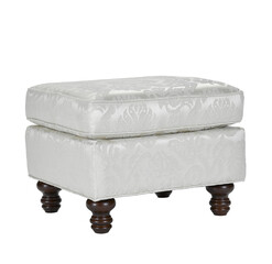 fabric stools ottoman couch with wooden legs + clipping path. The ottoman is isolated on a White...