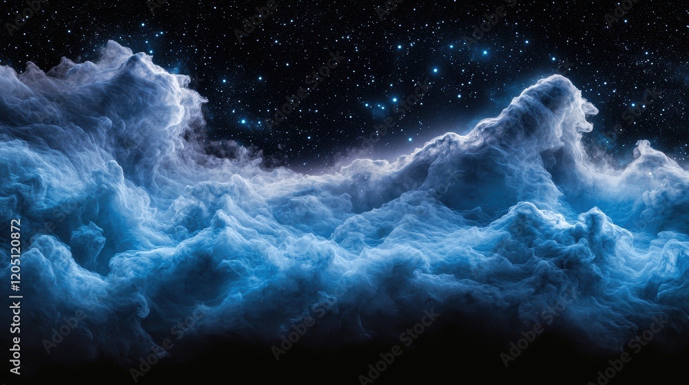 Poster cosmic and space themes a dark blue and black gradient with swirling nebulae, creating a sense of my