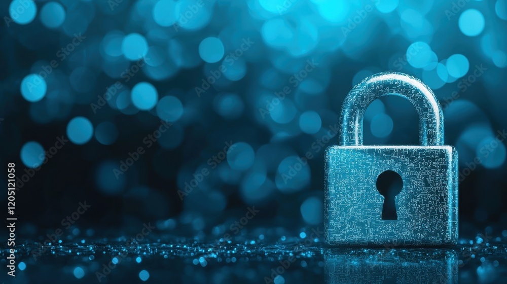 Poster padlock symbols fingerprint scanning a padlock icon, representing biometric authentication and secur