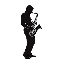 Fototapeta premium Saxophonist silhouette, stage performance, music, concert, entertainment.