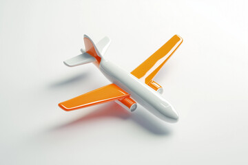 Naklejka premium 3D model airplane in orange and white isolated on a white background