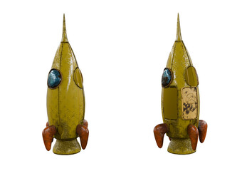 Old rocket toy isolated on white