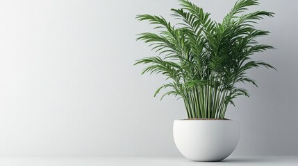 Obraz premium Green Plant in White Pot on Minimalist Background for Interior Design