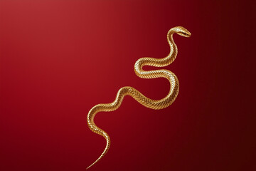 Obraz premium Golden snake on a red background, Chinese New Year concept