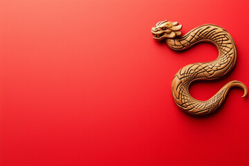 Obraz premium Golden snake on a red background, Chinese New Year concept