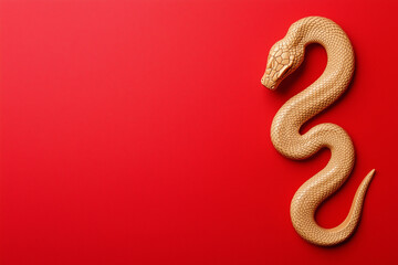 Obraz premium Golden snake on a red background, Chinese New Year concept