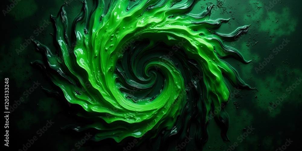 Poster emerald swirl: a mesmerizing vortex of vibrant green paint, creating a captivating abstract artwork.