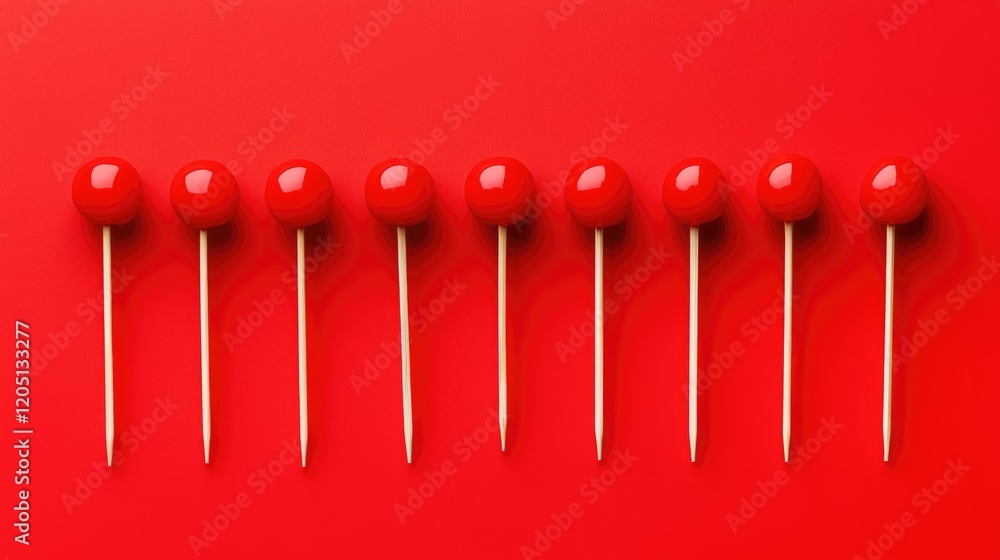 Aufkleber a row of red push pins on a vibrant red background, creating a striking visual contrast.