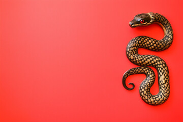 Obraz premium Golden snake on a red background, Chinese New Year concept
