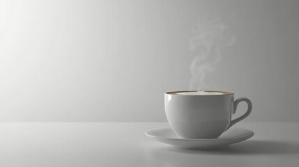 Obraz premium A steaming coffee cup with a latte art design on top, isolated on a clean white background,