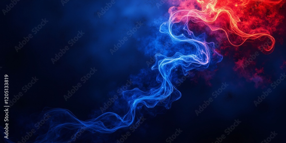 Poster clashing elements: blue and red energy streams intertwine, creating a mesmerizing dance of contrasti
