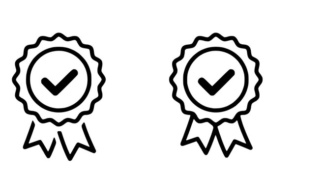 Approval check big icon set. Verified, certified, medal, correct mark, award ribbon, badge, quality certify sign - stock.