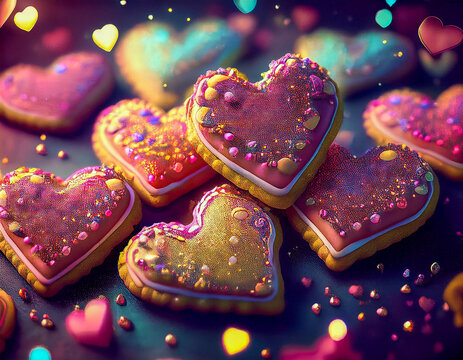  Heart shaped cookies with frosting and springles