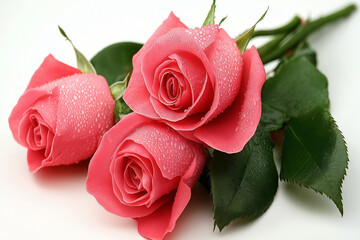 Naklejka premium Beautiful Roses with Drops of Water and Dewy Petals Closeup Photography