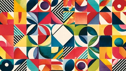 Watercolor colorful bright abstract background of geometric elements