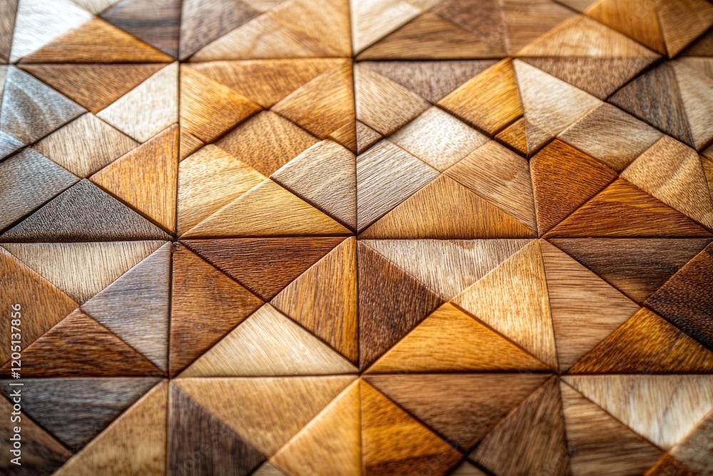 Poster geometric pattern of various shades of brown wooden triangles creating a visually appealing texture.