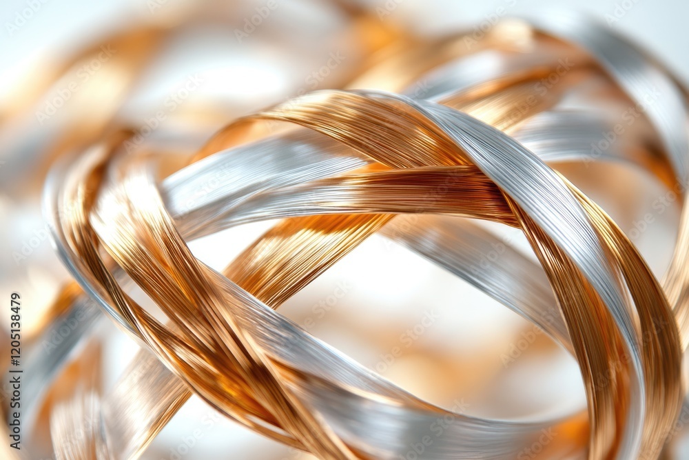 Poster abstract image of intertwined gold and silver wires creating a visually appealing, luxurious, and in