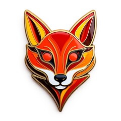 Fototapeta premium enamel pin with fox isolated on white