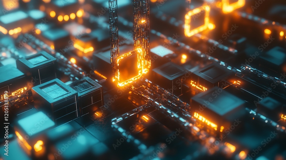 Aufkleber abstract futuristic technology background with glowing orange components and circuit board structure