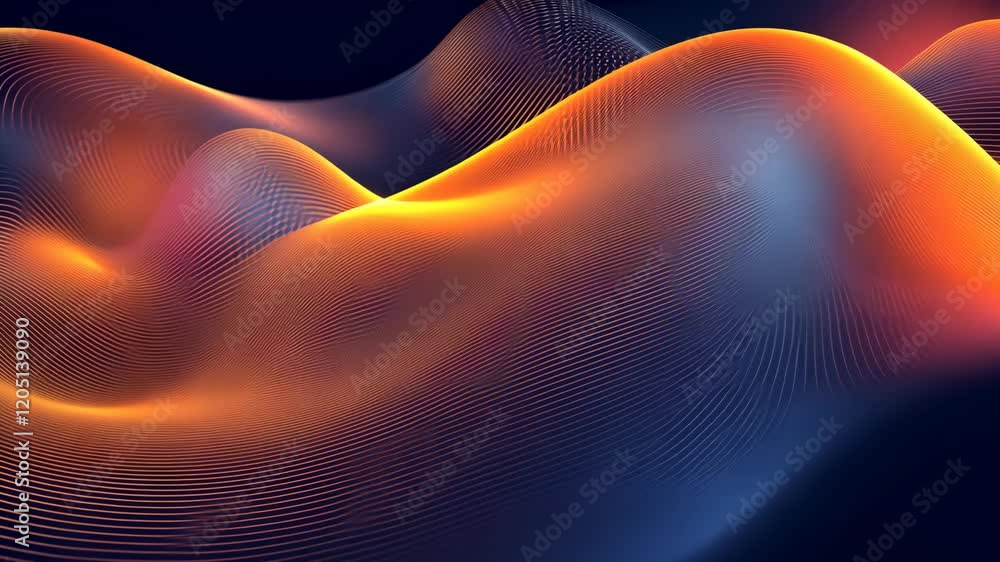 Poster abstract waves of orange and blue flow smoothly creating a mesmerizing visual depth