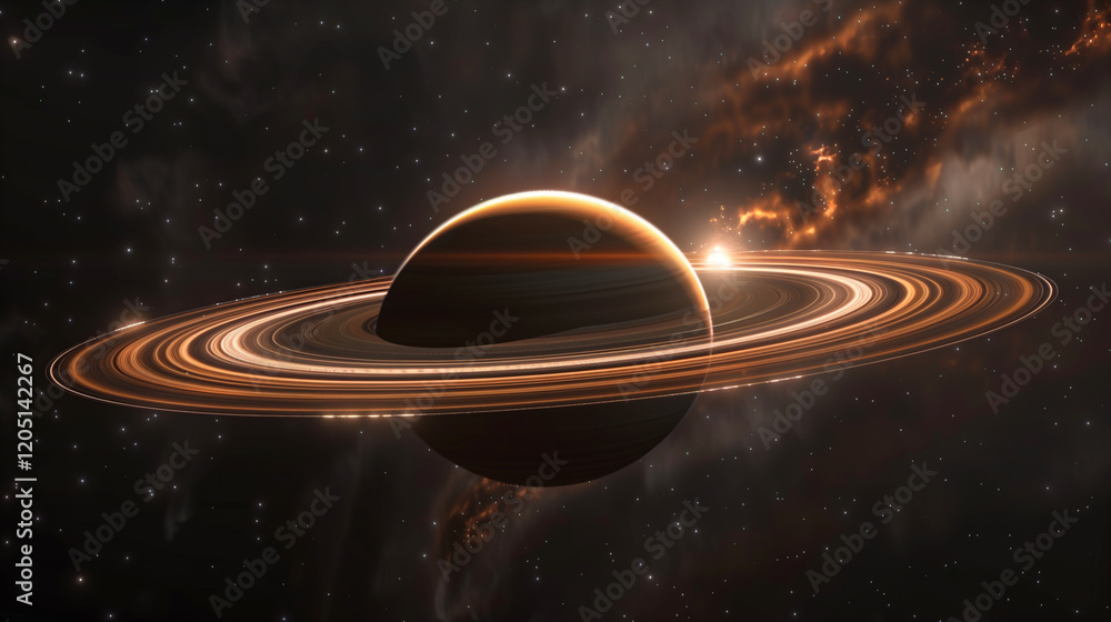Canvas Prints distant planet with stunning rings and cosmic backdrop illuminated by stars. generative ai