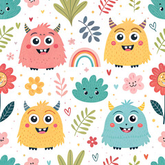 Naklejka premium colorful seamless pattern for kids with monsters