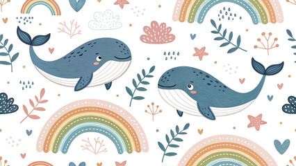 cartoon whales - seamless pattern for your design