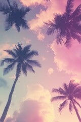 Palm trees sway gently under a pastel sky at twilight, inviting dreams of tranquil evenings and summer nights