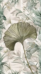 Ginkgo biloba leaf plant botanical garden floral foliage. Watercolor illustration set. Watercolour drawing fashion aquarelle isolated. Seamless background pattern. Fabric wallpaper print texture.