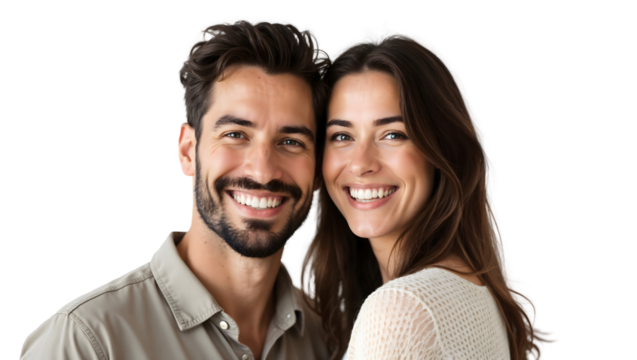 Close-Up of a Couple Standing Close Together isolated on white transparent background.