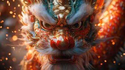 Close-Up of Traditional Chinese Dragon Dance with Vibrant Colors